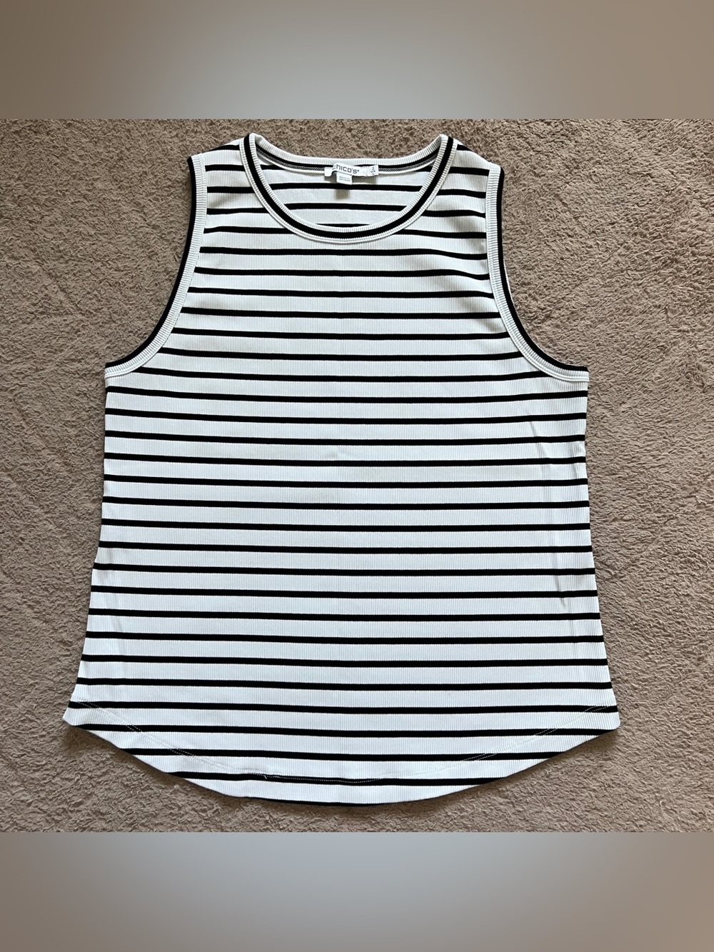Chico's Striped Ribbed Tank Stretchy Minimalist Vacation Capsule Preppy Sz L